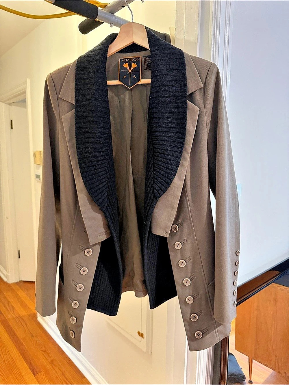 Vintage Jamison Shawl Collar Blazer in Olive Brown & Black Small Like New